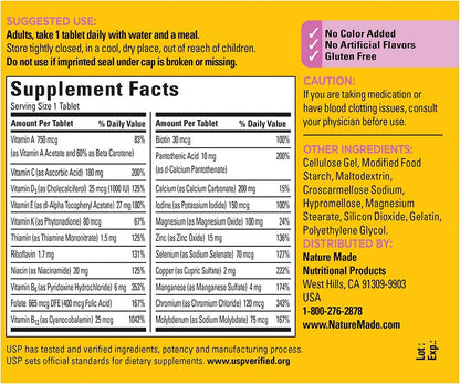 Tabla nutricional del multivitamínico