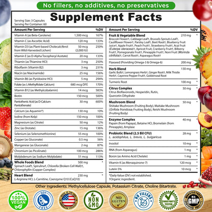 Tabla nutricional del multivitamínico vegano hecho en USA