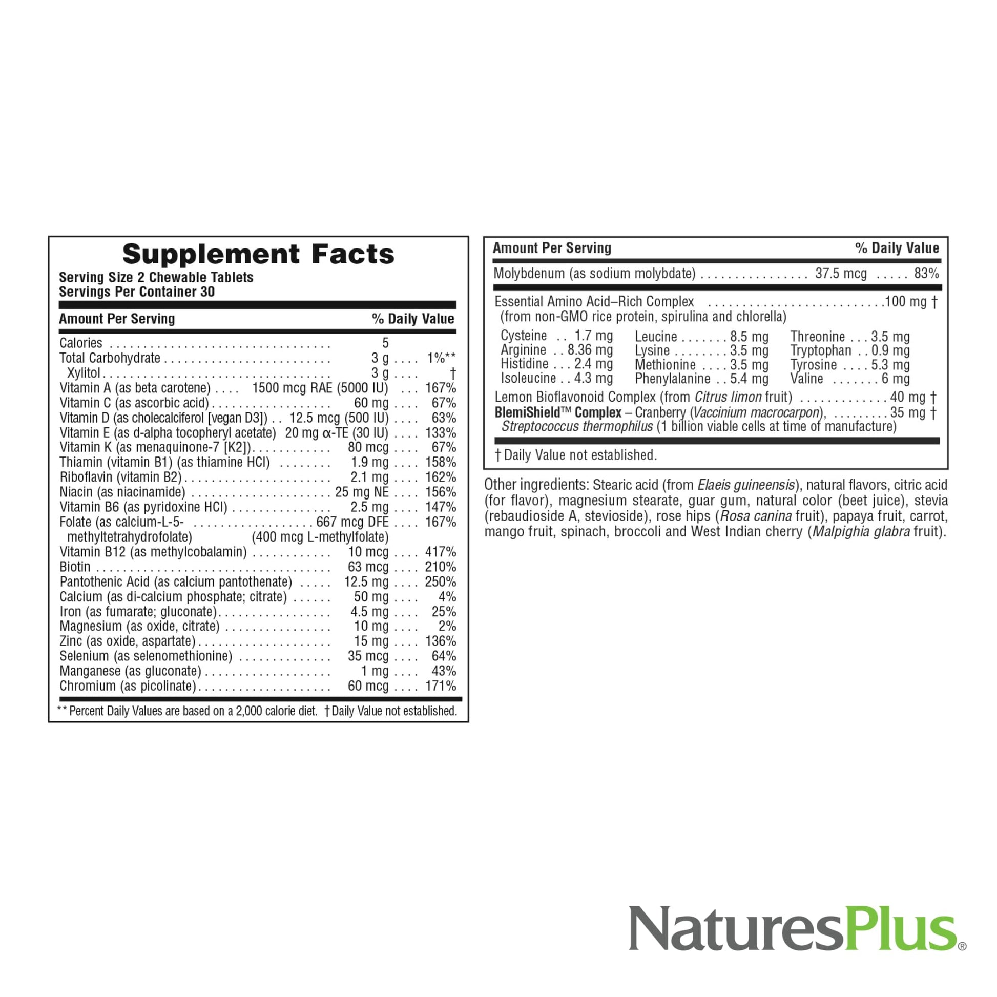 tabla nutricional de natures plus power teen tablets