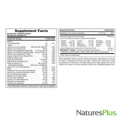 tabla nutricional de natures plus power teen tablets