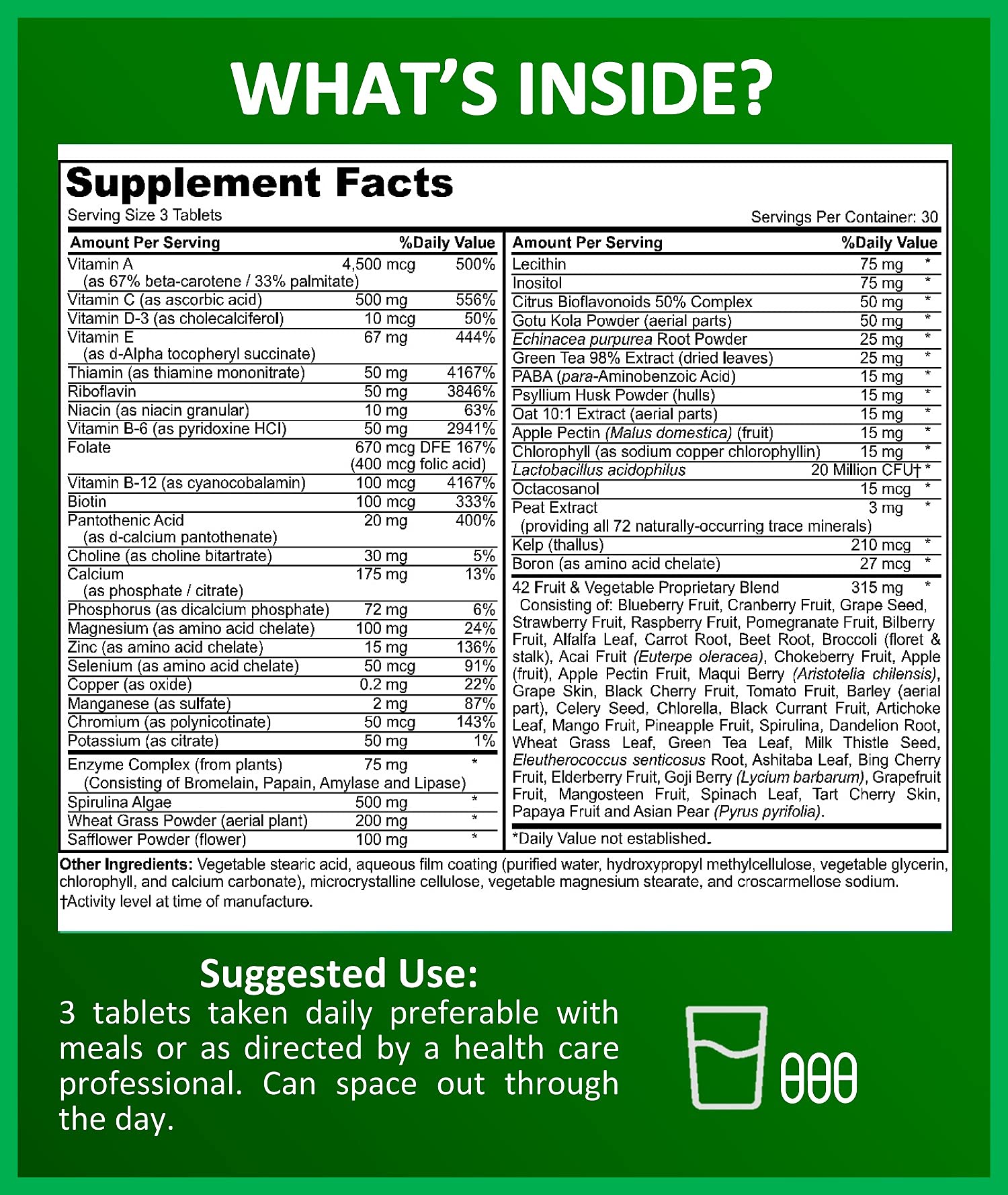 Tabla nutricional de Potent Garden multivitaminas