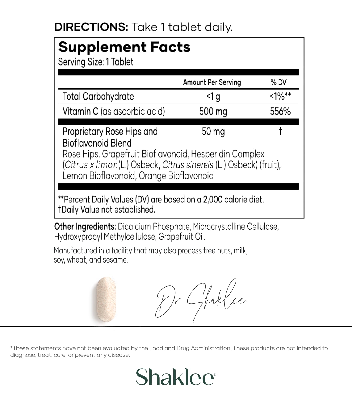 Tabla nutricional Shaklee Sustained Vita-C