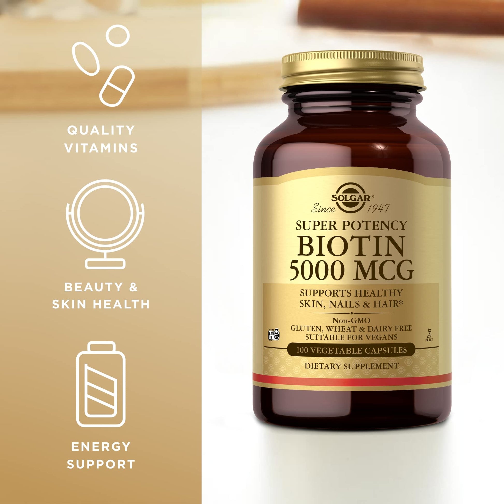 Tabla nutricional SOLGAR Biotina 5000 mcg cápsulas vegetales