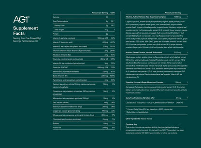 Tabla nutricional del suplemento AG1