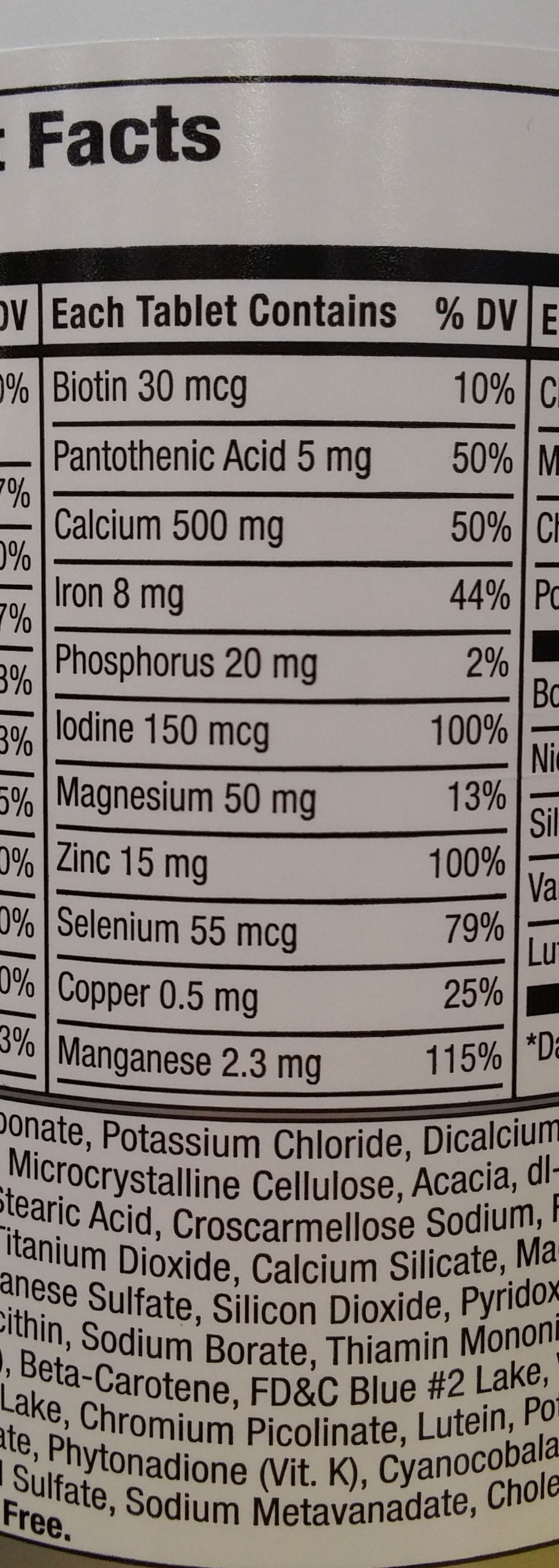 Tabla de componentes nutricionales del suplemento Equate.