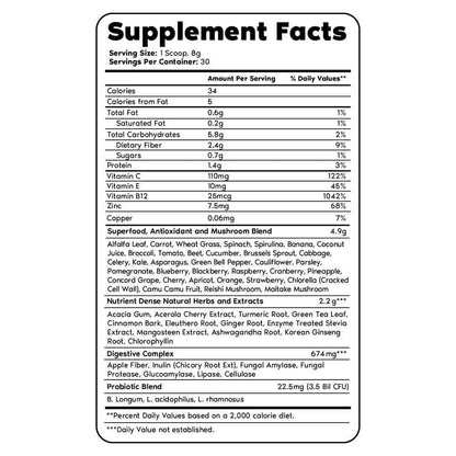 tabla nutricional de suplemento de greens primal