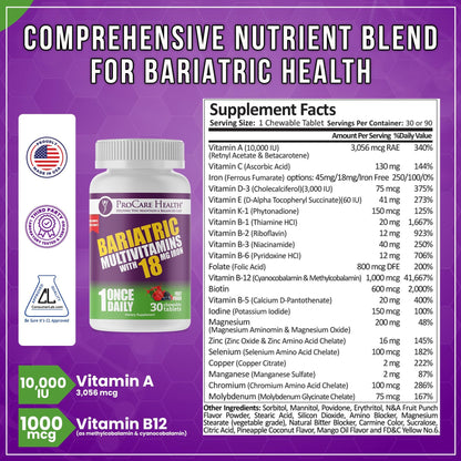 Tabla nutricional de suplementos bariátricos