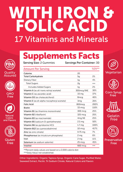 Tabla nutricional vitaminas prenatales Lunakai