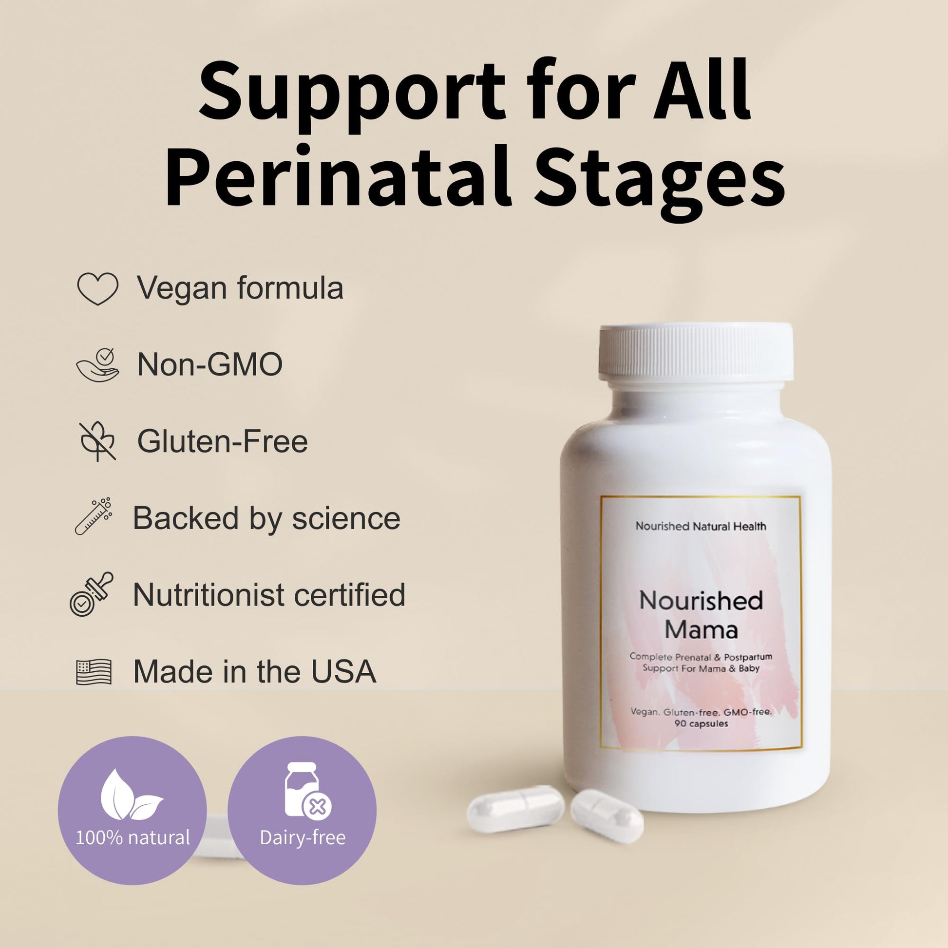 Tabla nutricional vitaminas Nourished Mama prenatal vegano