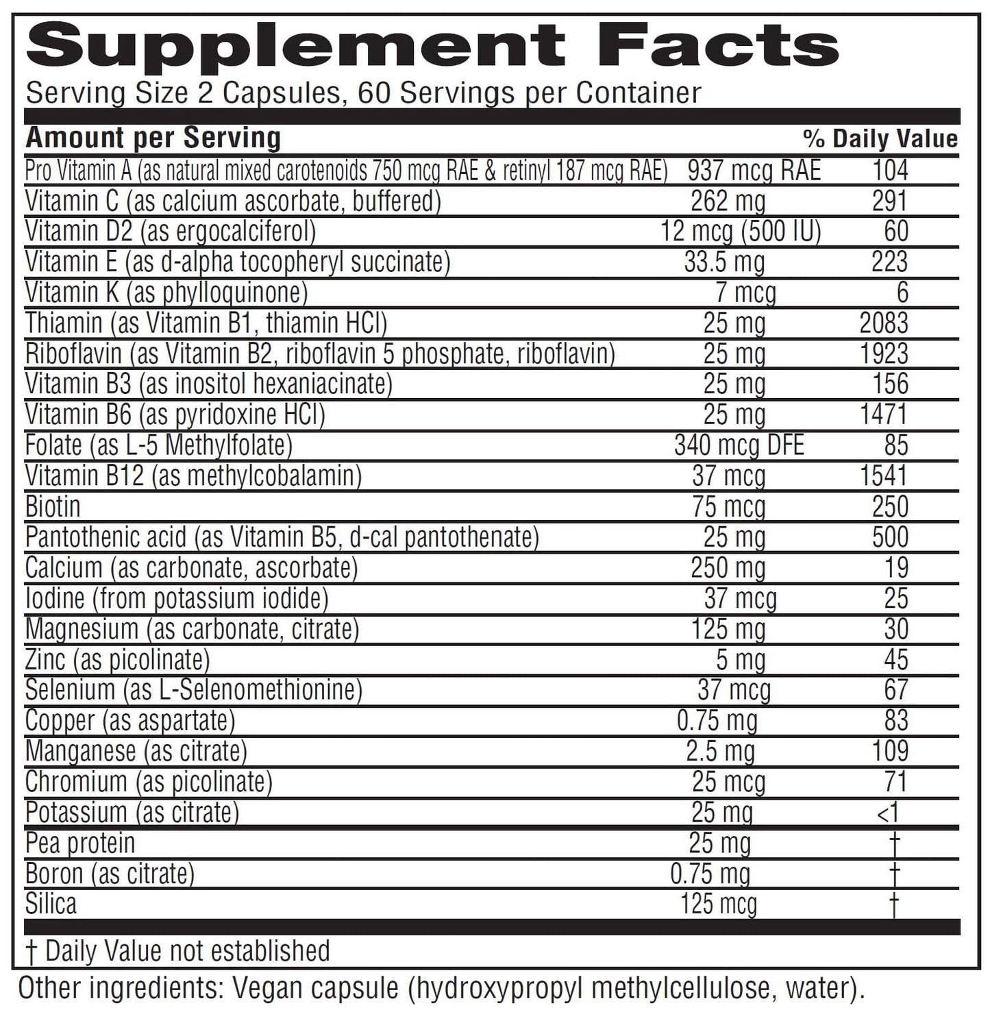 Tabla nutricional de Vitanica Vegan Symmetry
