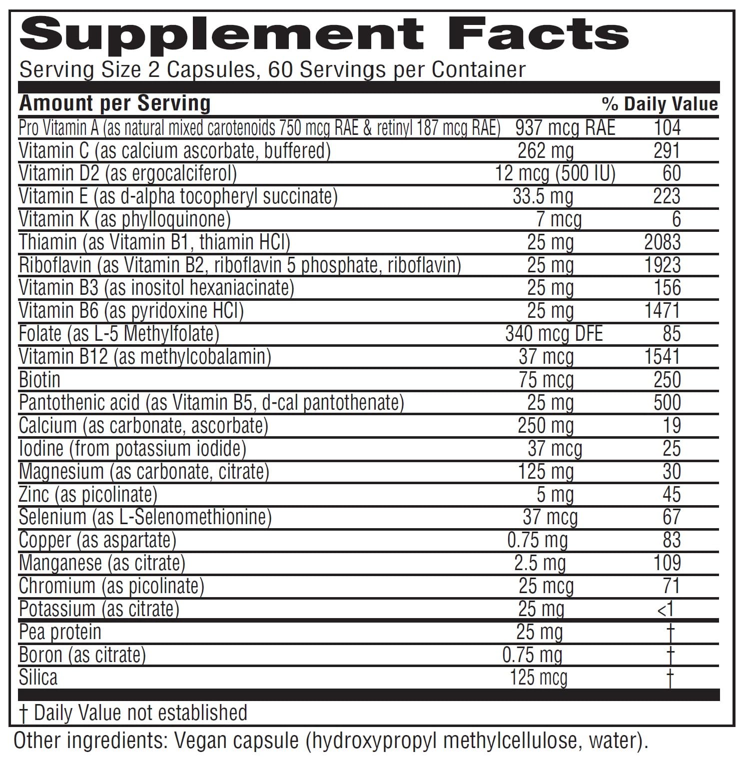 Tabla nutricional de Vitanica Vegan Symmetry