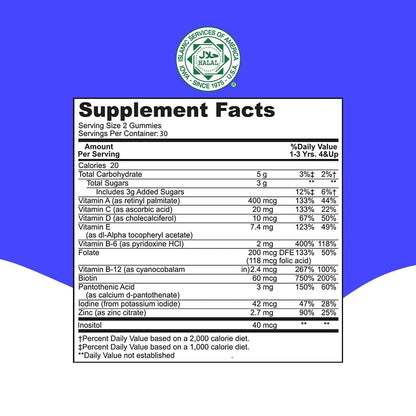 tabla de nutrientes de gomitas multivitamínicas Khair