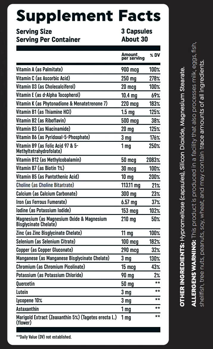 Tabla de nutrientes del suplemento Multi VIT de HTLT