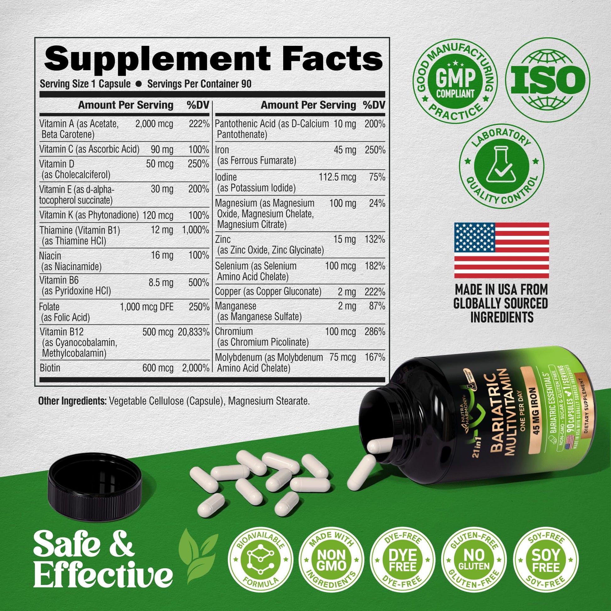 Tabla de nutrientes de multivitaminas bariátricas