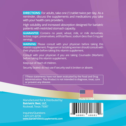 tabla de nutrientes del multivitamínico bariátrico high adek