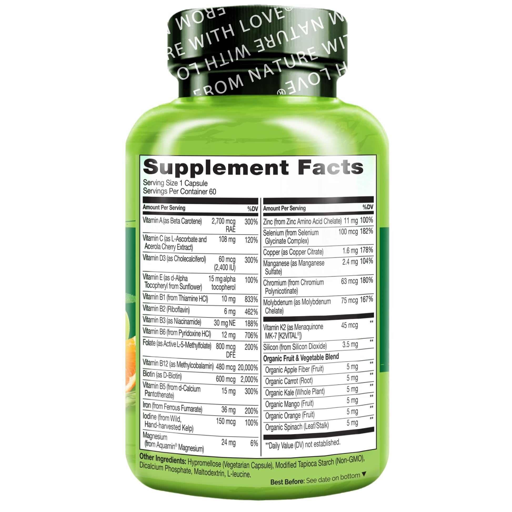 Tabla de nutrientes del multivitamínico bariátrico