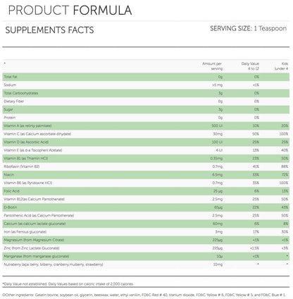 Tabla de nutrientes Vivioptal Kids vitaminas y minerales