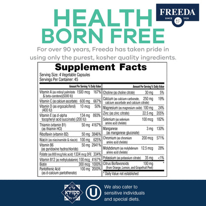 Tabla de suplementación de multivitaminas FREEDA SCD