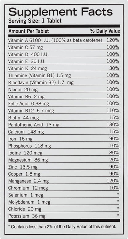 Tabla de suplementación de tabletas multivitamínicas Geritol.
