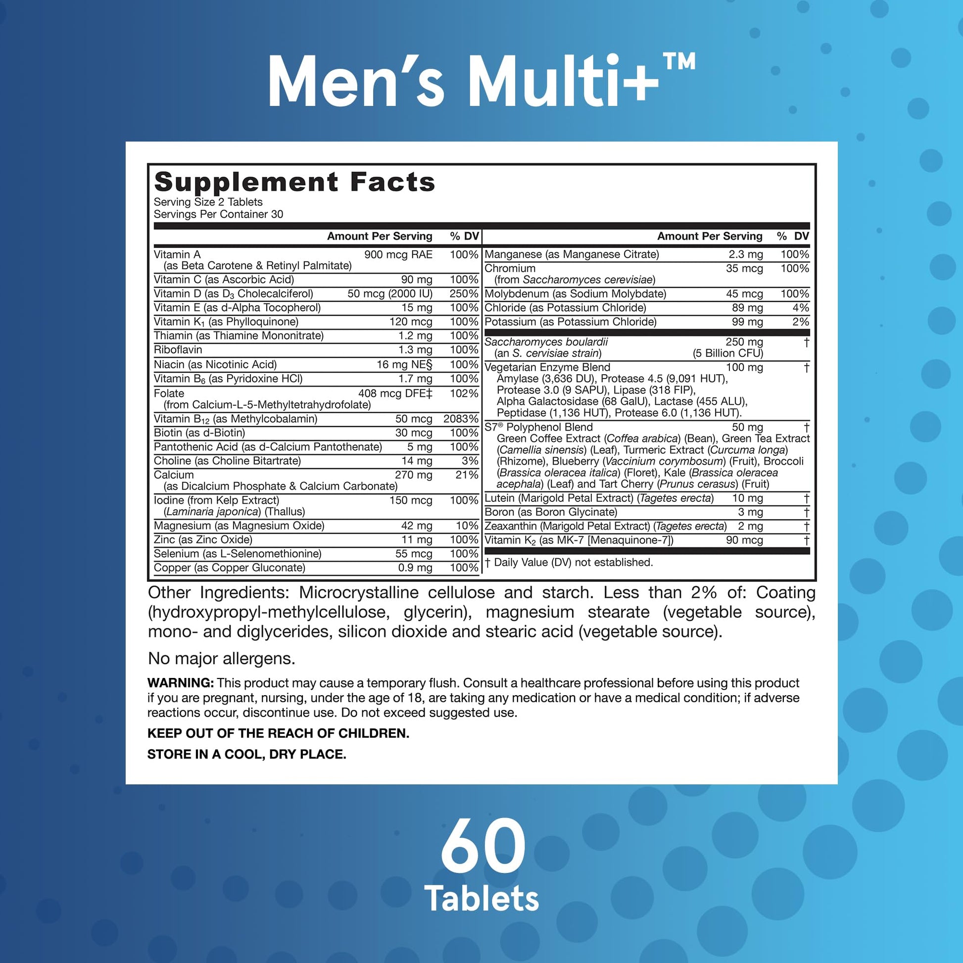Tabla suplementaria detallada de Multivitamínico Jarrow