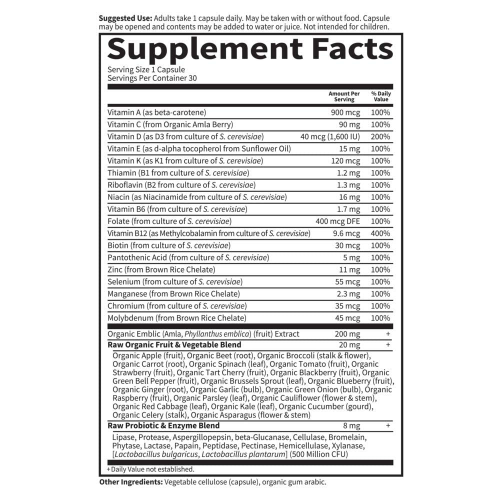 tabla de suplementos del multivitamínico garden of life