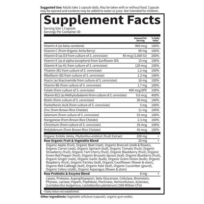 tabla de suplementos del multivitamínico garden of life