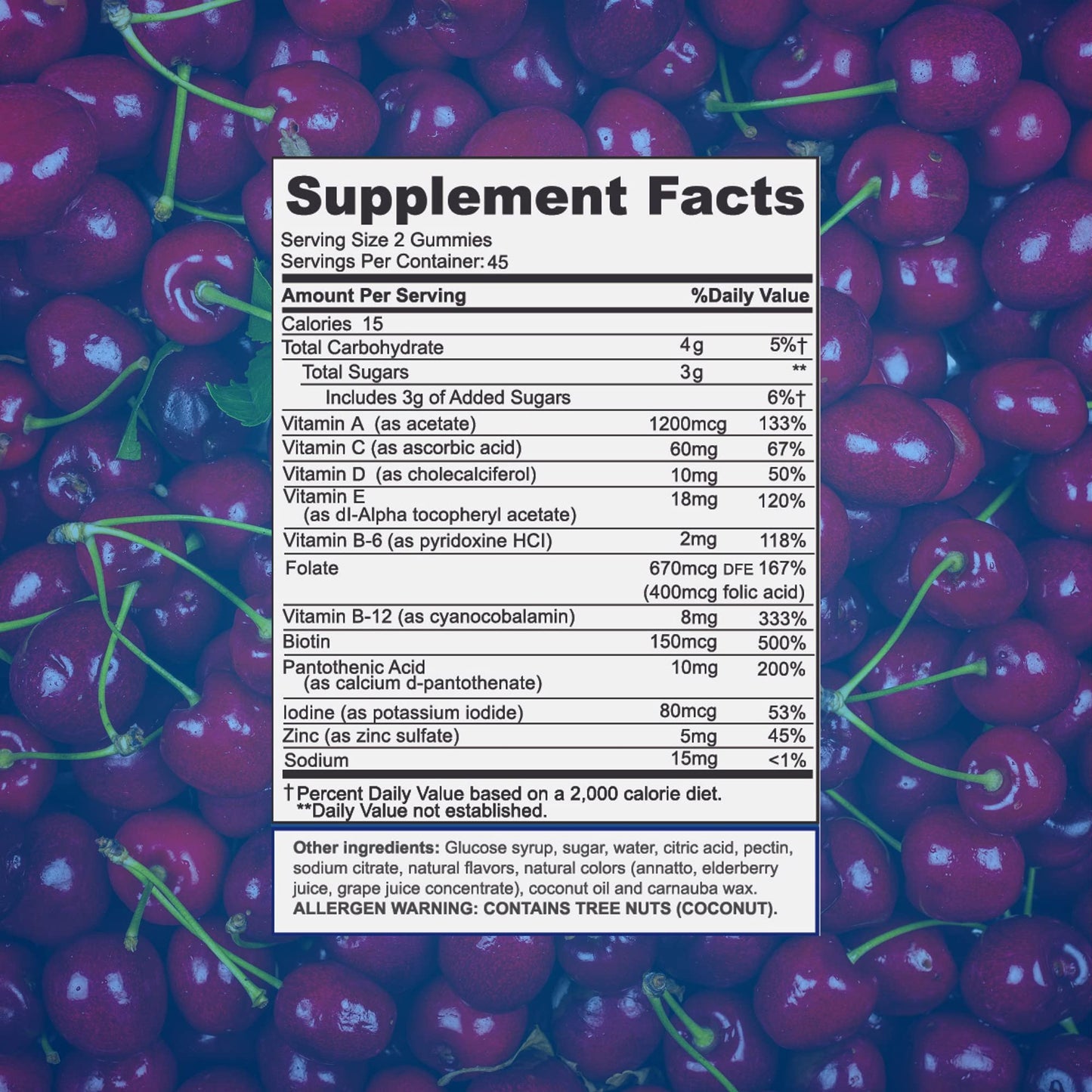Tabla de suplementos de gomitas multivitamínicas Focus