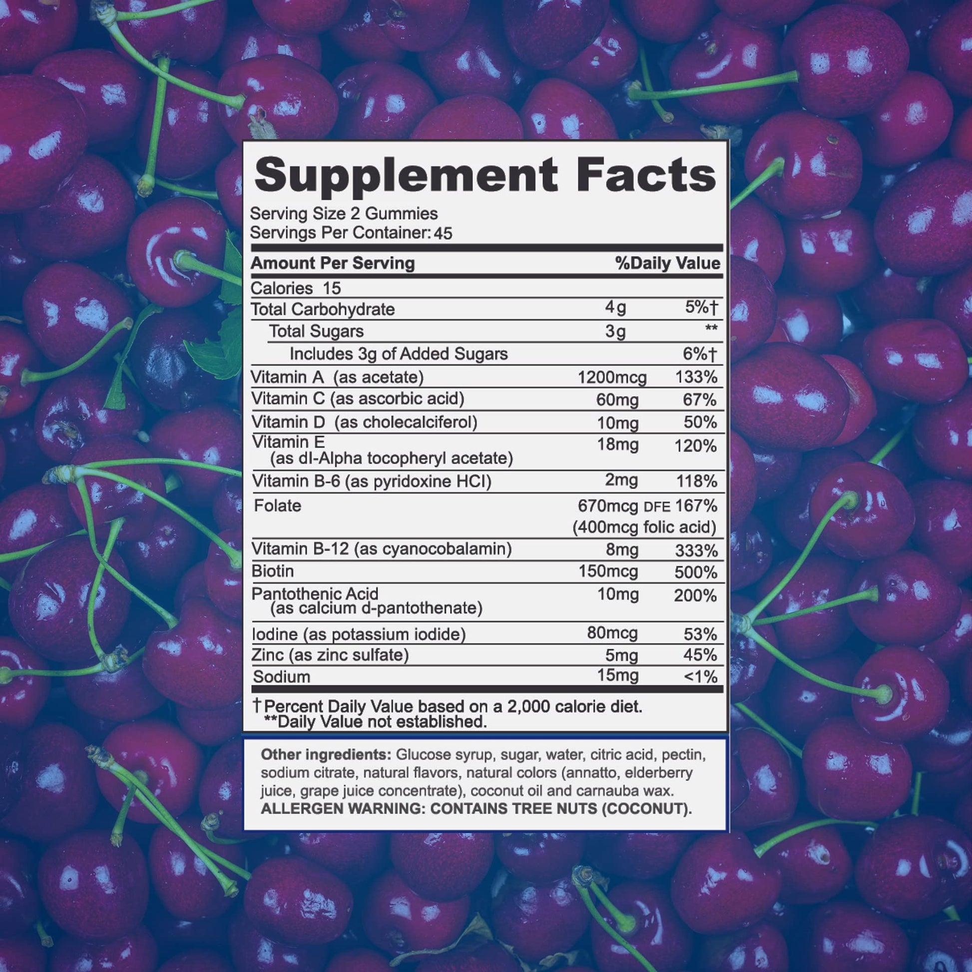 Tabla de suplementos de gomitas multivitamínicas Focus