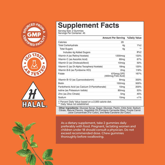 tabla de suplementos de las gomitas multivitamínicas para adultos