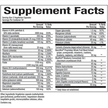 Tabla de suplementos y contenido nutricional de MultiFactors