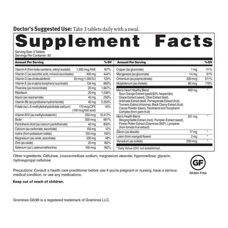 Tabla de suplementos multivitamina para hombres
