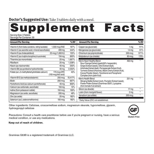 Tabla de suplementos multivitamina para hombres