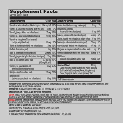 Tabla de suplementos multivitaminas Amazon.