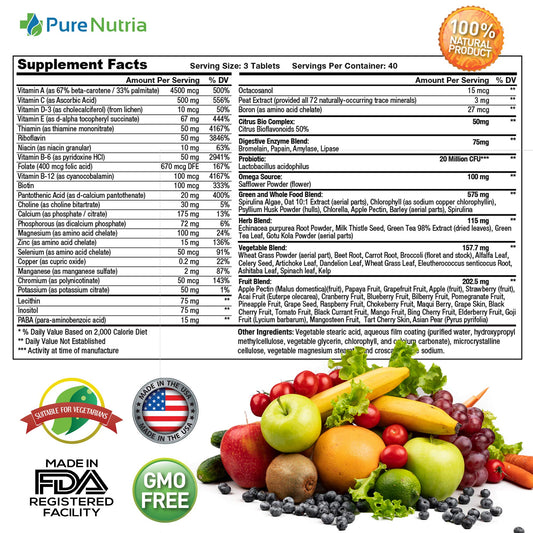 Tabla de suplementos multivitamínico PureNutria