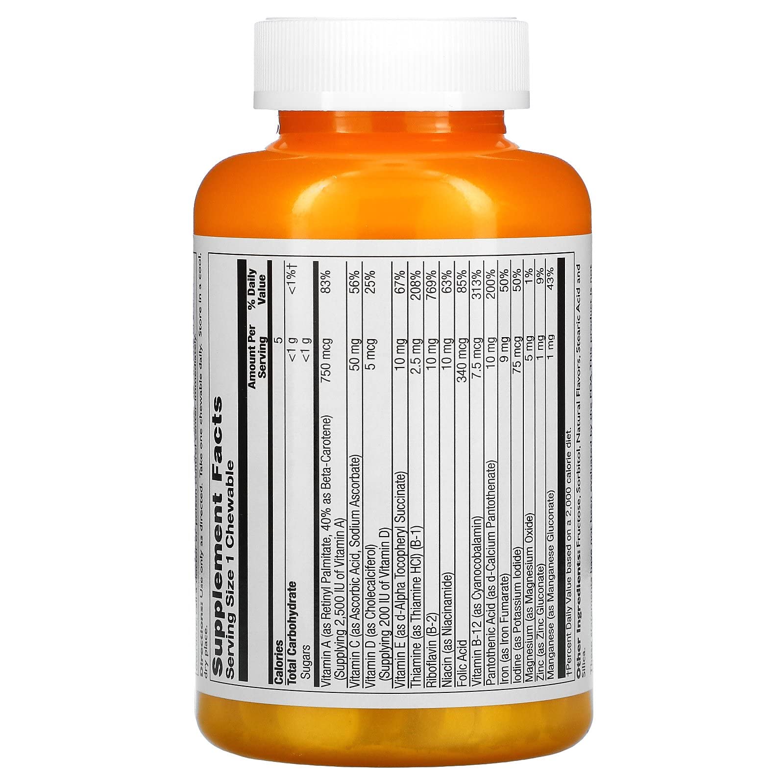 Tabla de suplementos en multivitamínico Thompson