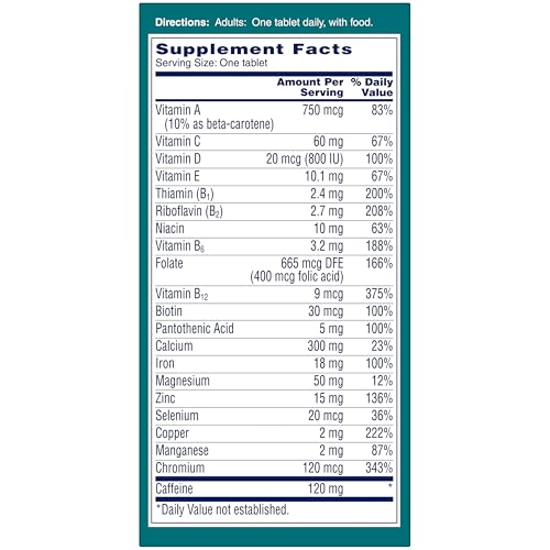 Tabla de suplementos One A Day Women’s Active Metabolism