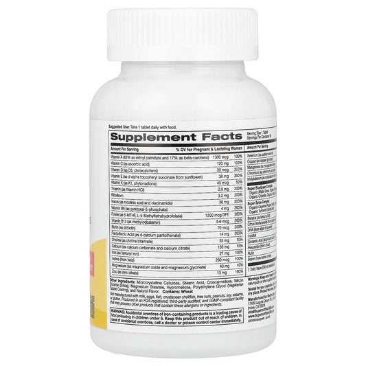 Tabla de suplementos multivitamínico prenatal Simply One