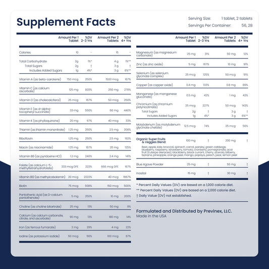 Tabla suplementos Previnex Super Vites