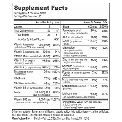 tabla de valores nutricionales multivitamínico
