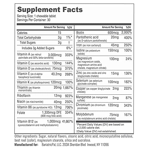 tabla de valores nutricionales multivitamínico
