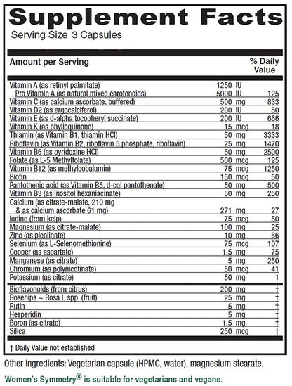 tabla de valores nutricionales de Women's Symmetry