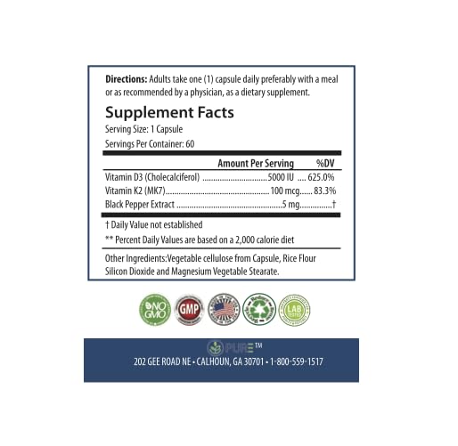 Tablas nutricionales del suplemento D3+K2 PURE