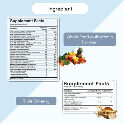 Tablet de vitaminas con ingredientes naturales para hombres