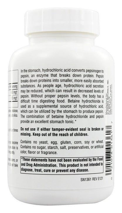 Tableta de Betaína HCl de Source Naturals detalles