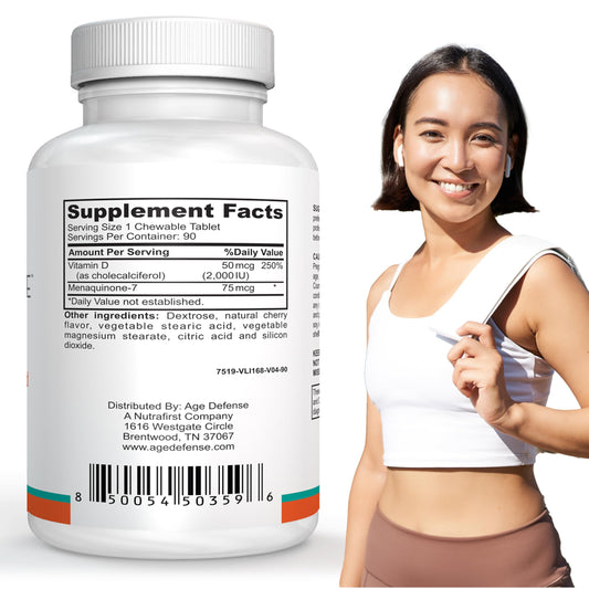 Tablet masticable Vitamina D3 K2 Age Defense sabor cereza