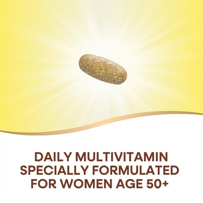 Tableta de multivitaminas brillando en un fondo amarillo.