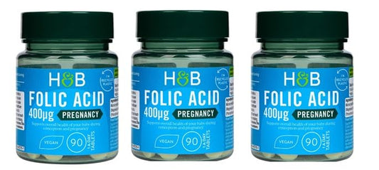 Tabletas de ácido fólico Holland and Barrett para embarazo color verde y azul
