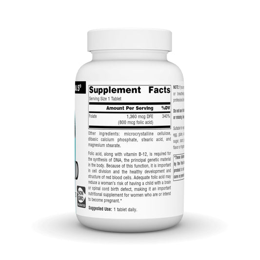 Tabletas Ácido Fólico Source Naturals de 800 mcg