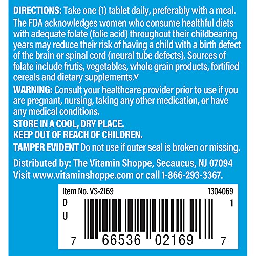Tabletas ácido fólico The Vitamin Shoppe lado