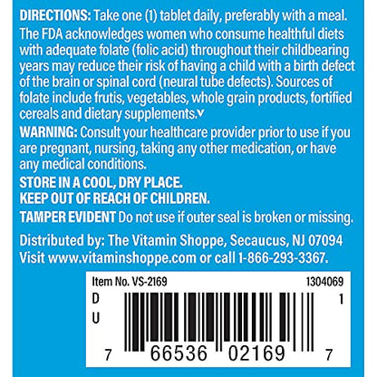 Tabletas ácido fólico The Vitamin Shoppe lado